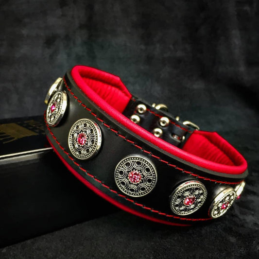 Bijou Leather Collar – Black & Red