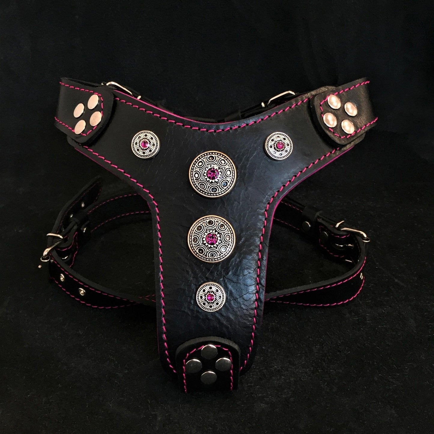 Bijou Harness – Pink Leather & Silver Rhinestones