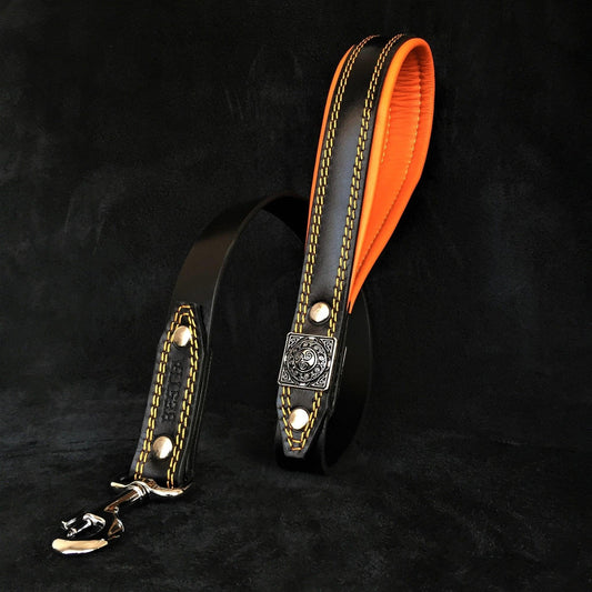Eros Leather Leash – Black & Orange