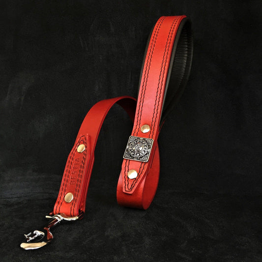 Eros Leather Leash – Red with Silver Rivet Detail