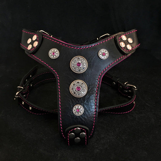 Bijou Harness – Pink Leather & Silver Rhinestones