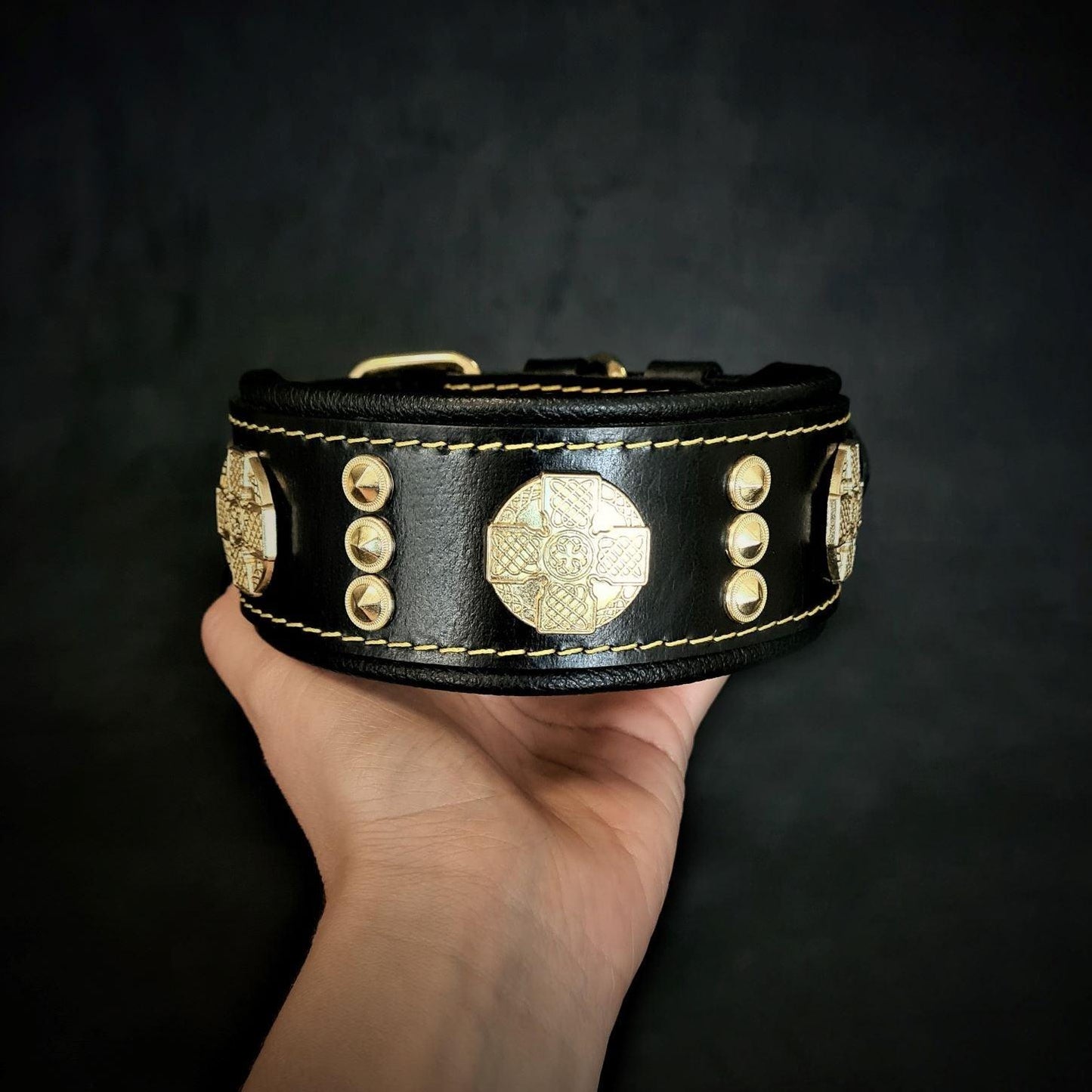 Maximus Leather Collar – Gold Edition
